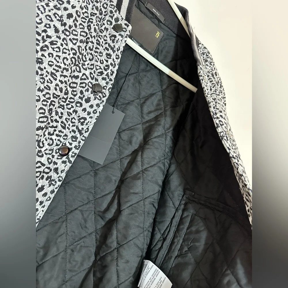 R13 shrunken‎ quilted roadie jacket silk leopard
